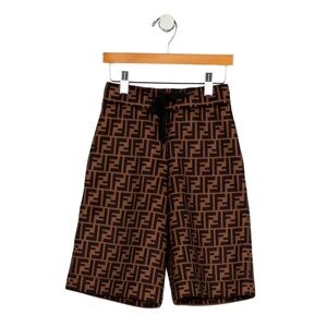 Fendi Brown Monogram Kids Logo-Print Shorts